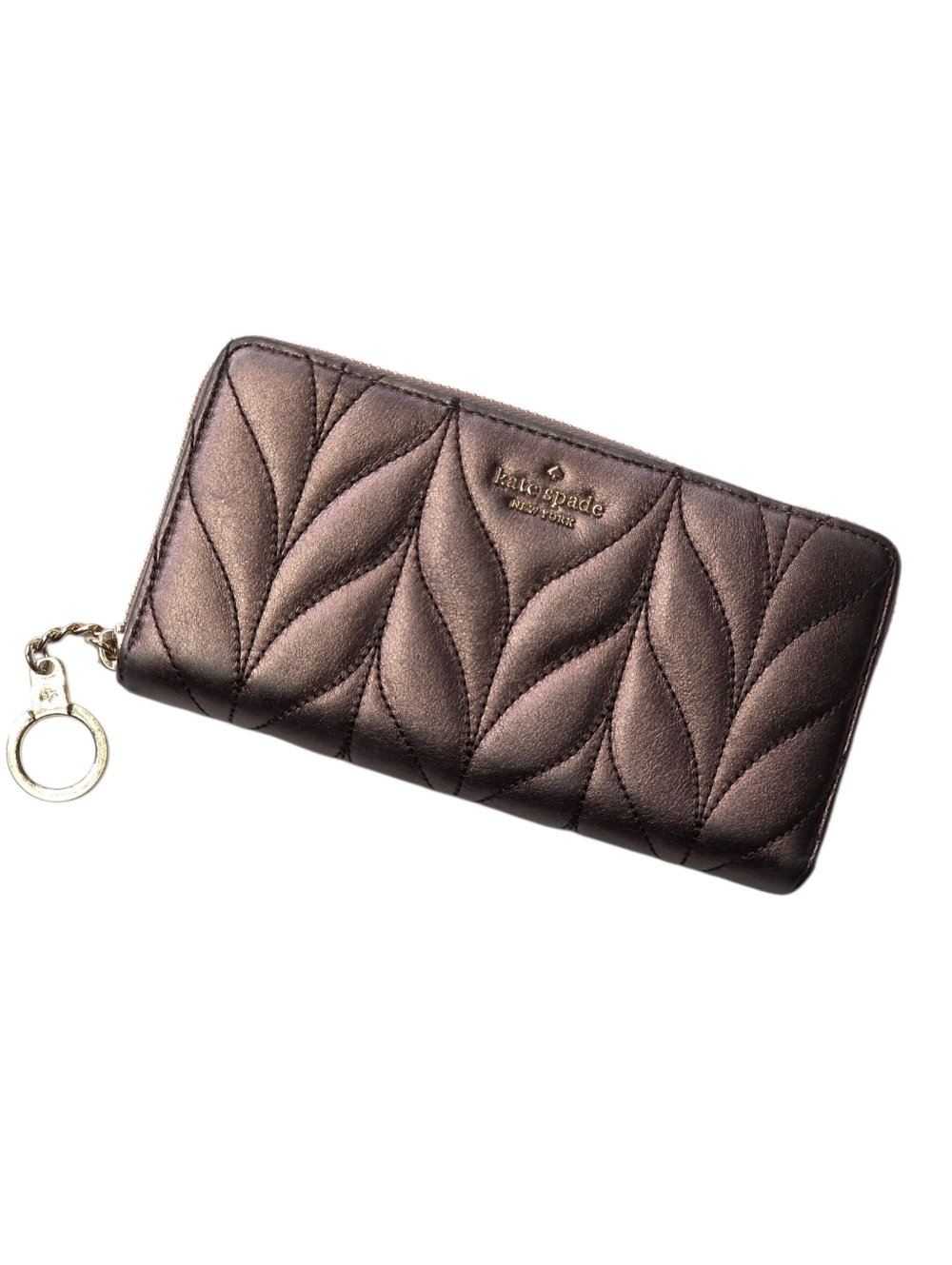 Kate Spade Quilted Leather Wallet Brown Zip Around Large Wallet Like New
